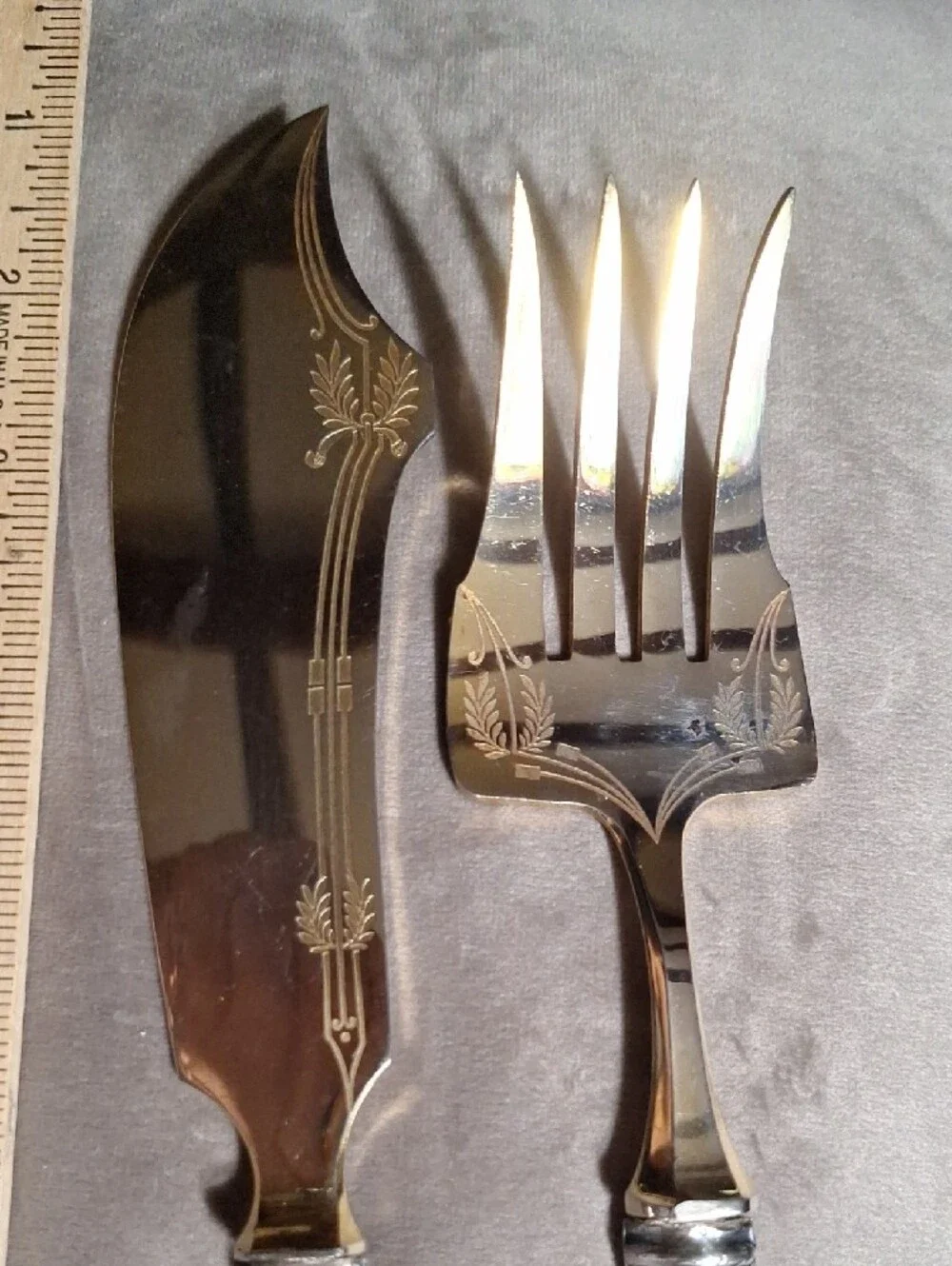 Ornate Silver-Tone Fish Serving Set - Knife & Fork